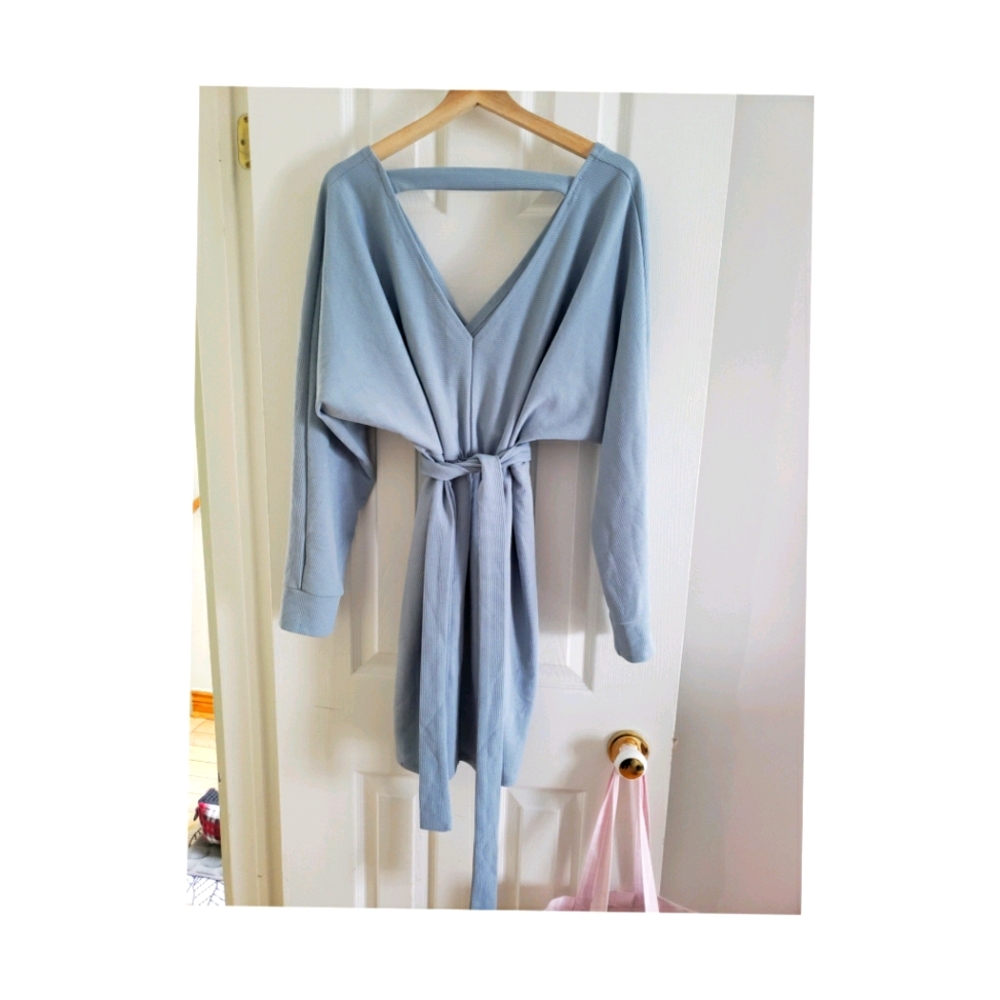 Sky blue Knit sweater wrap mini dress Fashion Nova